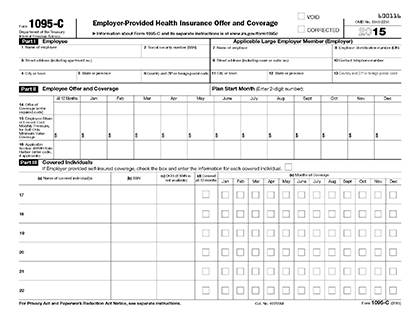 An example of the new tax form 1095-C, which details an employee’s health insurance coverage.