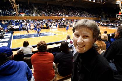 Sue Wasiolek seldom misses a Duke basketball game. Photo by Duke University Photography. 