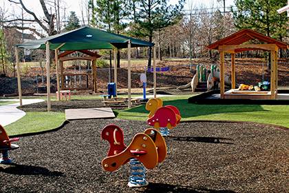 This is the playground of Children's Campus at Southpoint, one of about 40 child care facilities that belong to Duke's Child Care Partnership. Facilities in the Partnership offer priority placement to Duke families. Courtesy of Children's Campus at South