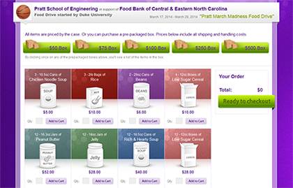 The March Madness Food Drive organizers are using YouGiveGoods, an online platform, to collect donations for the Food Bank of Central and Eastern North Carolina.