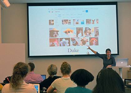 Julie Grundy from Duke Web Services teaches a user experience class for a Learn IT @ Lunch series.