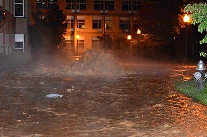 A water main burst outside the LSRC building early Friday morning. Photo by Doug Hayes.