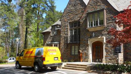 A van waits to transport acceptance letters to students admitted to Duke’s Class of 2016