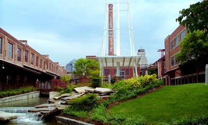 Duke OIT, Financial Services and other Duke offices carry the university flag in the American Tobacco Campus. Photo courtesy Durham Convention and Visitors Bureau.