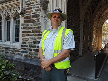 Andy Currin works as assistant supervisor for grounds maintenance with Duke's Facilities Management Department. Scroll down to see Currin in action as a beekeeper. Photo courtesy of Facilities Management.