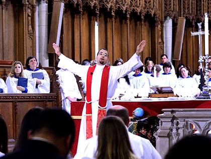 Luke Powery, dean of Duke Chapel, singing a benediction. Photo courtesy of Duke Chapel.