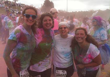 Jill Chaskes Foster, middle with bandana, poses with friends after a 