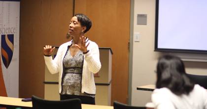 Duke Professor Rhonda Sharpe talks to young economists during a DITE session.  Photo by Jonathan Alexander