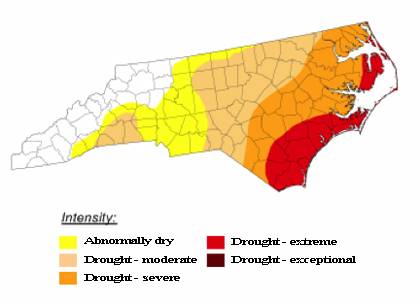 This map from the U.S. Drought Monitor shows central North Carolina in a