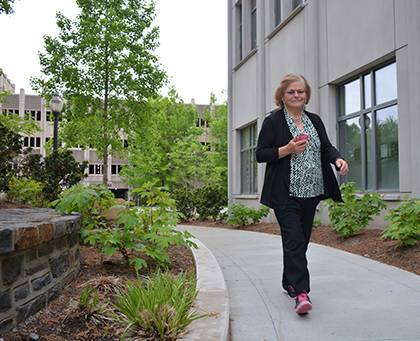 Jane Halpin, the associate director of Pre-Award Research Administration at the Duke School of Nursing, is taking the lead in the school's “Walk to Wuhan Race.