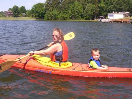 Susan Semonite Waters kayaks with her son, Connor, on Badin Lake. Photo courtesy of Susan Semonite Waters.