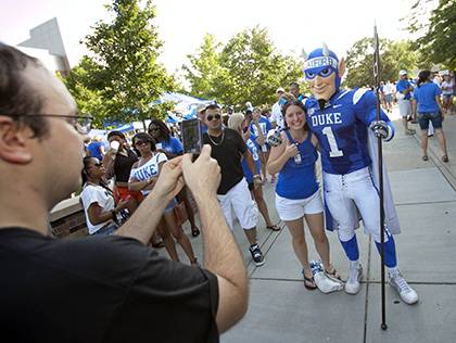 Duke faculty and staff can join Blue Devils fans for free as part of the Employee Kickoff Celebration Sept. 28. Employees can request up to four free tickets to see Duke host Troy University. Photo by Duke Photography.