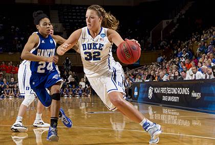 Tricia Liston and the Blue Devils begin their post-season play this weekend in the NCAA Tournament. Duke employees can buy discounted tickets to the first two rounds hosted at Cameron Indoor Stadium. Photo courtesy of Duke Athletics. 
