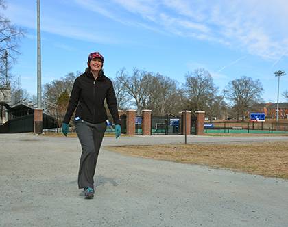 Rachel Lundberg has used the Get Moving Challenge as a reason to go for a walk at East Campus during her lunch breaks. Photo by Bryan Roth.