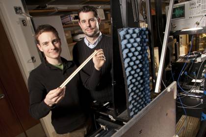 The Office of Research Support helps to secure funding for projects at Duke like this one by graduate Student John Hunt, left, and post-doc Tom Driscoll at right. The pair fabricated a unique material, known as a metamaterial, that acts as a “lens” t