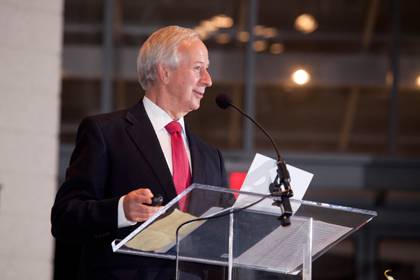 President Richard Brodhead delivers the annual Caldwell Lecture for the NC Humanities Council Friday night in the Nasher Museum of Art. Photo by Les Todd.