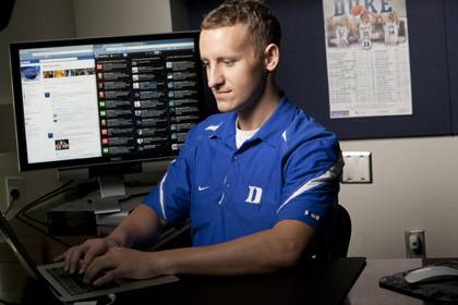 Dave Bradley, Duke basketball's recruiting/communications coordinator, uses Twitter, YouTube and other channels to engage fans. Photo by Duke Photo.
