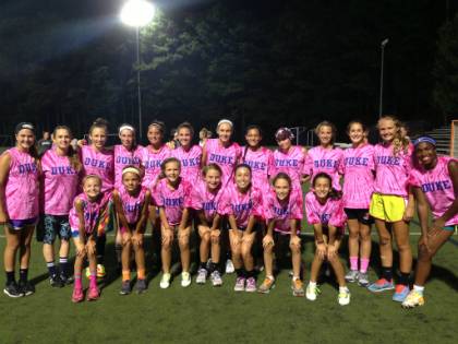 Girls' lacrosse is one of the summer camp topics offered to children of Duke employees this year. This photo is of the 2013 Elite Camp and Blue Devil Camp participants. Photo courtesy of Duke Athletics.