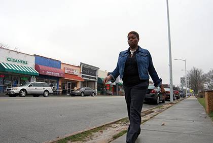 To ease her daily stress, Telissa Robinson often takes a quick walk from her office at Erwin Sqaure over to Ninth Street and back. Photo by Bryan Roth.