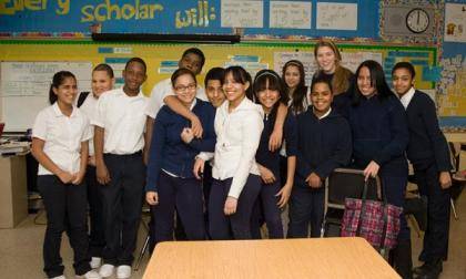Anna Jacobi with her Washington Heights, NY, middle school class.