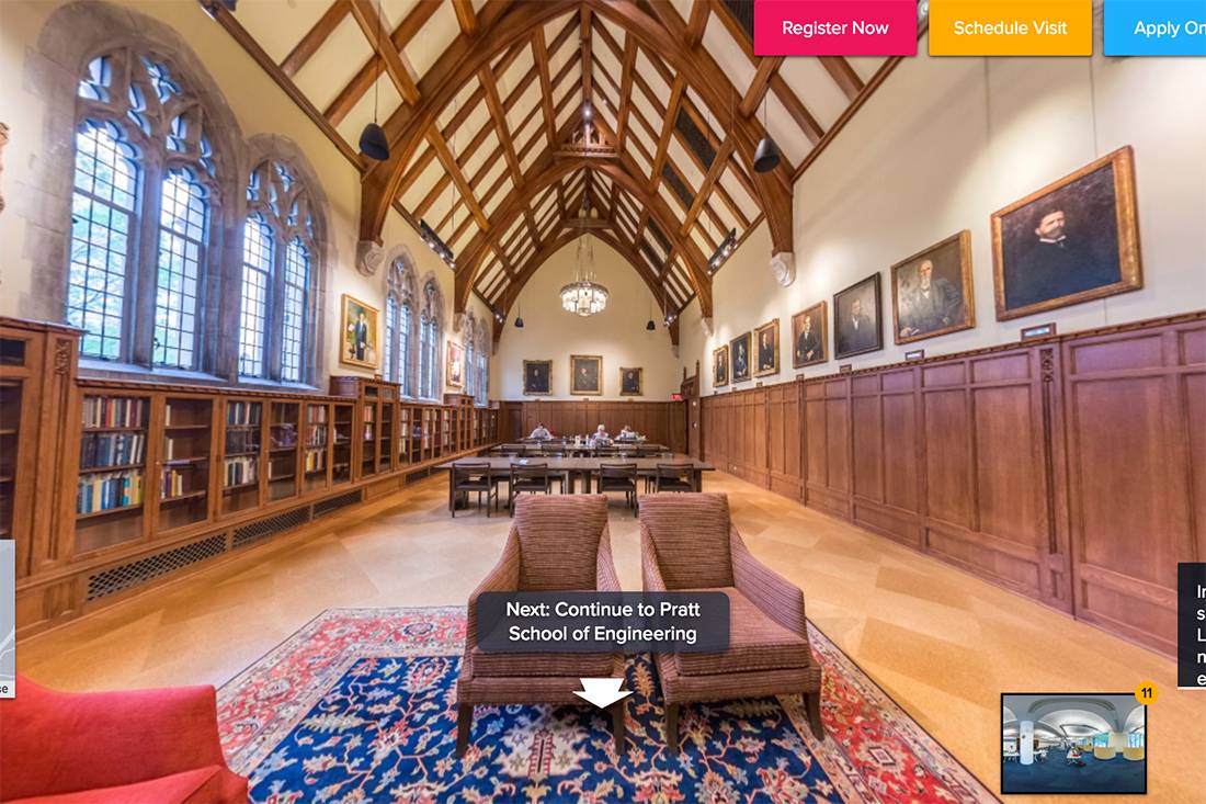 The Duke virtual tour features student guides providing commentary on how the building is used by students.