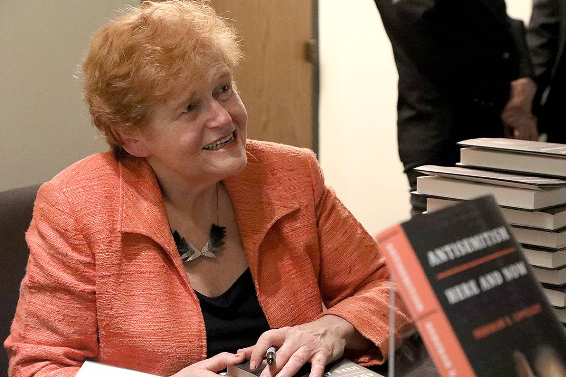 Deborah Lipstadt speaks at a book signing following her talk.