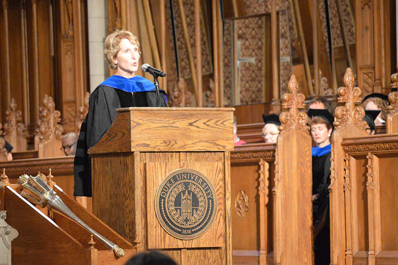 Physical oceanographer Susan Lozier welcomed new graduate and professional students Wednesday. Photo by Katy Jones