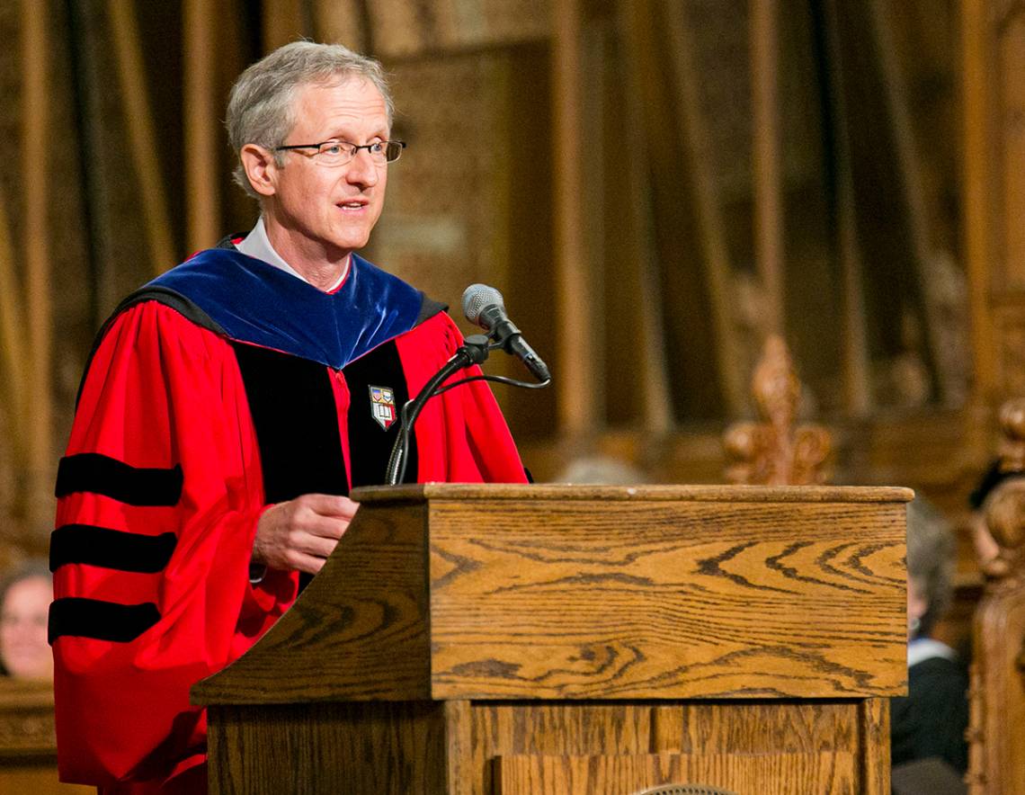 Dean Steve Nowicki told students of his own struggle to prove that he belonged at Duke. Photo by Megan Mendenhall/Duke Photography