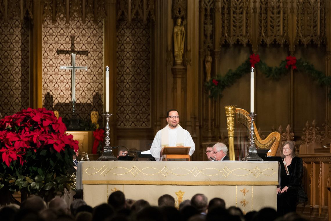 Duke Chapel Dean Rev. Luke Powery presides at the chapel’s 2019 Lessons and Carols service.