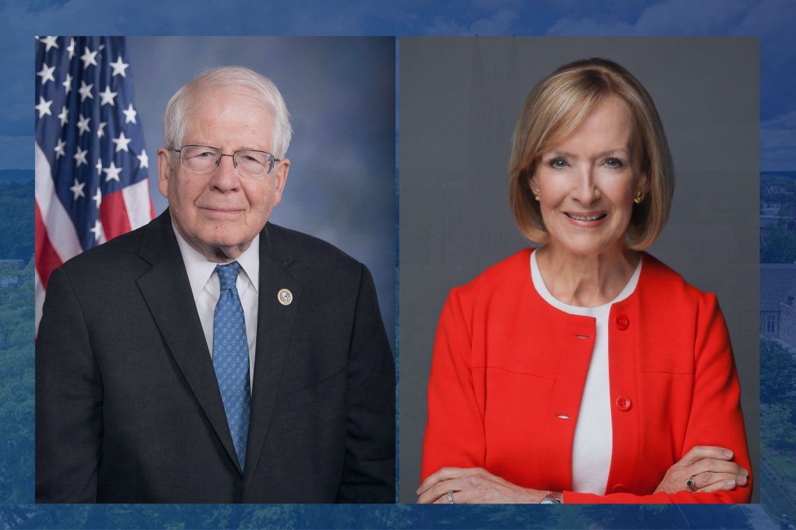 headshots of Rep. David Price and Judy Woodruff