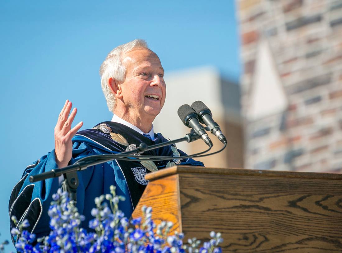 For the last time at Duke, President Richard H. Brodhead confers degrees upon a graduating class. Photo by Duke Photography