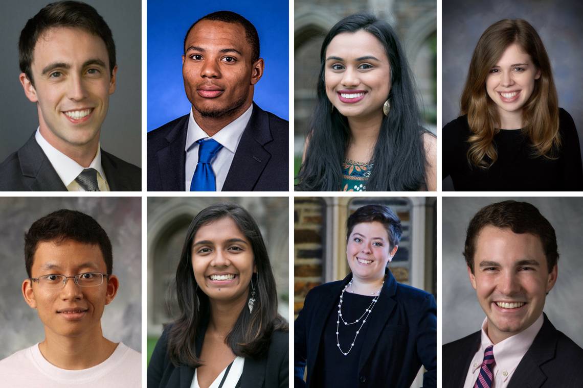 Student award winners, clockwise from top left: Jackson Skeen, Alonzo Saxton, Meghana Vagwala, Shauna Bierly, Matthew King, Amy Kramer and Trung Tran Thanh Can