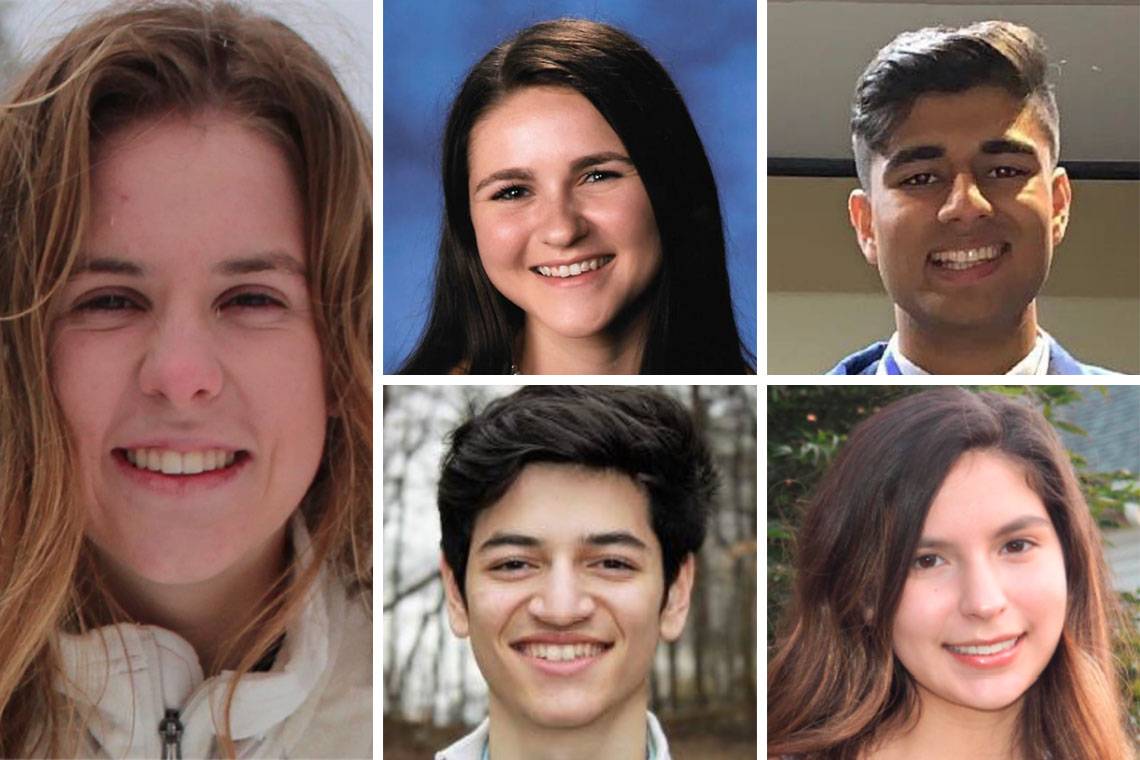 The Class of 2023 Trinity Scholars, clockwise from left: Avery Garmon; Lauren Howard; Mehul Jain; Victoria McReynolds; and Sebastián Sánchez.