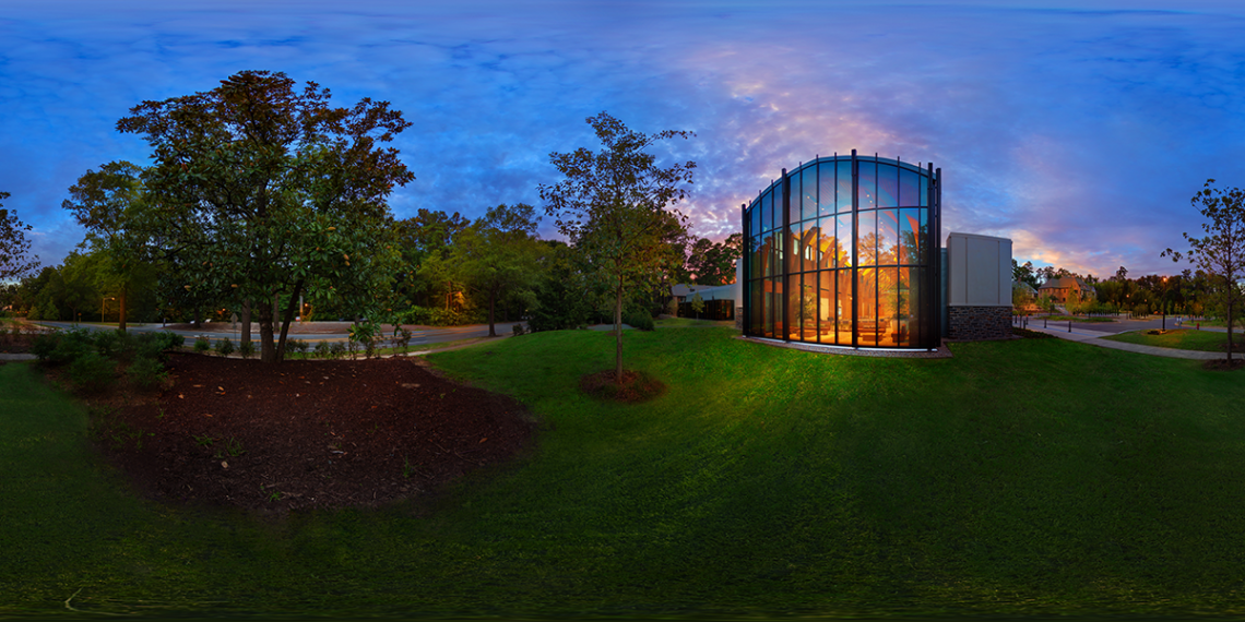 The new Karsh Alumni and Visitors Center at Sunset.