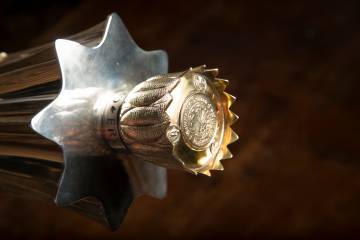 The crown of the university mace. Photo by Jared Lazarus/Duke Photography