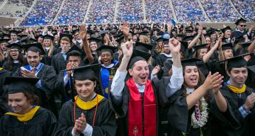 Students celebrate the awarding of degrees during commencement