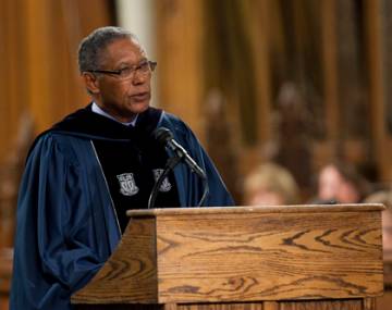 In his Founders' Day address, State Sen. Dan Blue recalled the history of integration at Duke.  Photo by Megan Morr/Duke University Photography