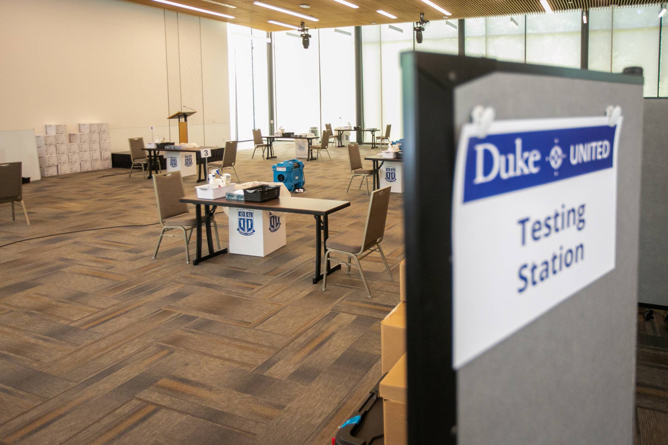 Testing stations for undergraduate residential and off-campus students at Penn Pavilion Testing stations for undergraduate residential and off-campus students at Penn Pavilion