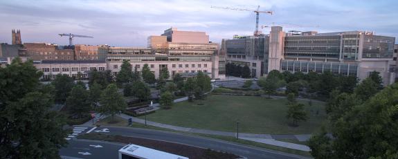 An aerial view of the Duke University Hospital medical campus. Photo courtesy of University Communications.