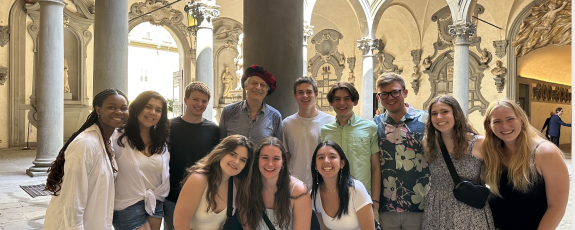 A group of Duke students pose at the Palazzo Medici palace in Florence, Italy. 