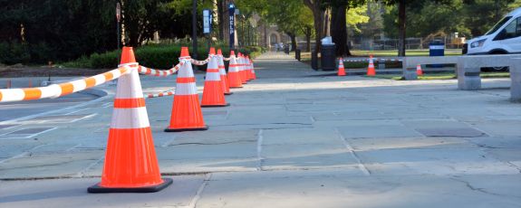 Traffic cones on campus
