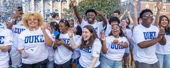 students celebrate during the class photo