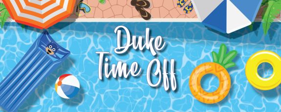 Duke Time Off logo in a swimming pool.