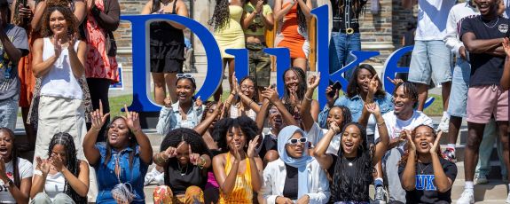 students gather on Duke Chapel steps