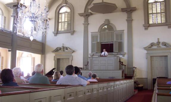 A Baptist church congregation during a worship session