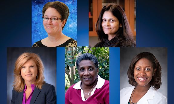 From left to right, Rachel Satterfield, Shelly Epps, Hyra Johnson, Nimmi Ramanujam and Erica Taylor, have established themselves in male-dominated fields. 