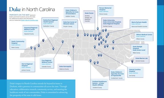 Map of Duke’s prominent locations across the state.