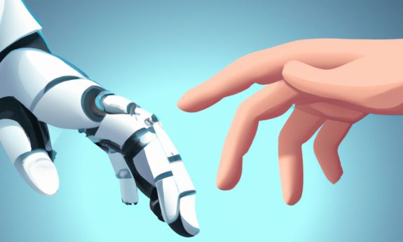 graphic of a human hand reaching out to a robot