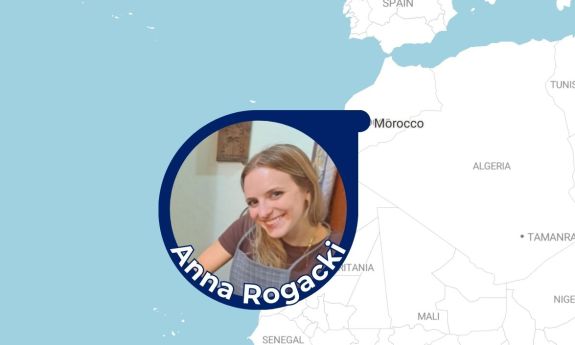 Anna Rogacki, with a background of a map of Morocco