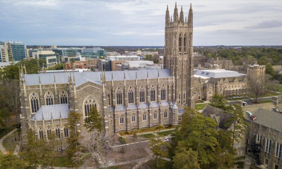 A view of Duke University Chapel featuring the medical campus featured in the background. Photo courtesy of University Communications.